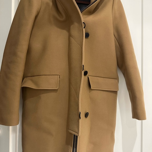 Sandro Women's KURT Camel Wool Coat with Fur Trim Hood 4 Buttons - Picture 3 of 5